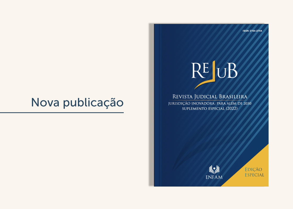 Nova publicação da Rejub, com a capa em tons de azul da revista em foco.