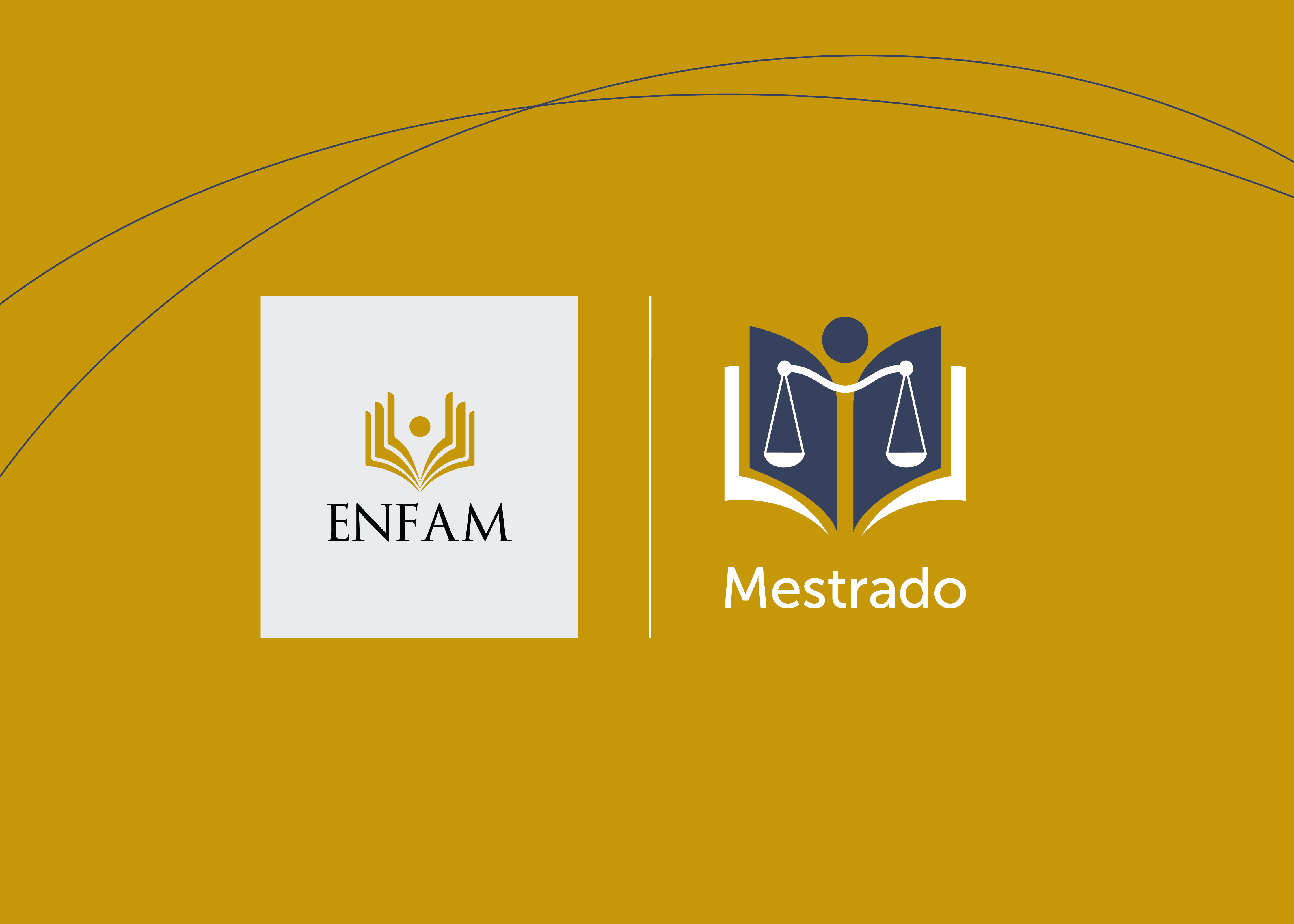 Imagem com as logos da Enfam e do Mestrado em fundo dourado